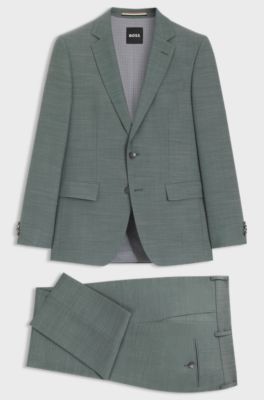 Two-piece slim-fit suit in micro-patterned stretch cloth, Green