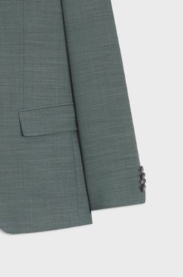 Traje slim fit de dos piezas de pa&ntilde;o el&aacute;stico con microestampado, Verde