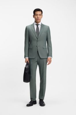 Traje slim fit de dos piezas de pa&ntilde;o el&aacute;stico con microestampado, Verde