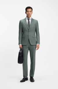 Two-piece slim-fit suit in micro-patterned stretch cloth, Green