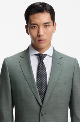 Two-piece slim-fit suit in micro-patterned stretch cloth, Green