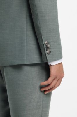 Two-piece slim-fit suit in micro-patterned stretch cloth, Green