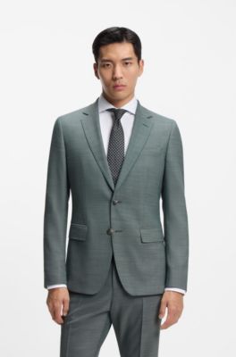Two-piece slim-fit suit in micro-patterned stretch cloth, Green