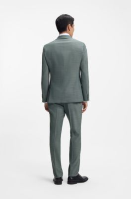 Traje slim fit de dos piezas de pa&ntilde;o el&aacute;stico con microestampado, Verde