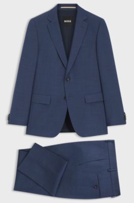 Two-piece slim-fit suit in micro-patterned stretch cloth, Blue