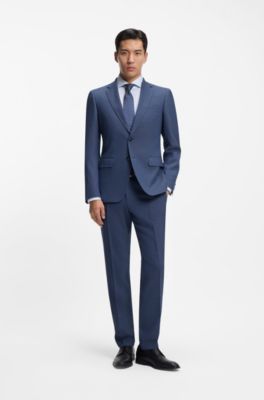 Two-piece slim-fit suit in micro-patterned stretch cloth, Blue