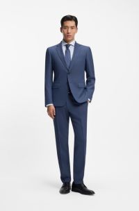 Two-piece slim-fit suit in micro-patterned stretch cloth, Blue