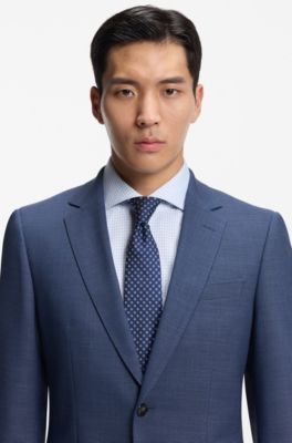 Two-piece slim-fit suit in micro-patterned stretch cloth, Blue