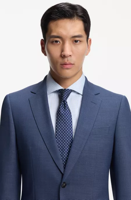 Two-piece slim-fit suit in micro-patterned stretch cloth
