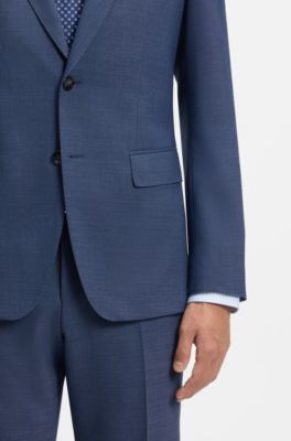 Two-piece slim-fit suit in micro-patterned stretch cloth, Blue
