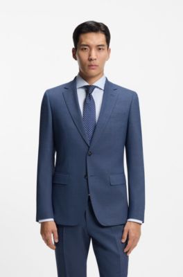 Two-piece slim-fit suit in micro-patterned stretch cloth, Blue