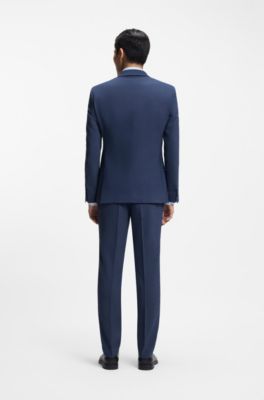 Two-piece slim-fit suit in micro-patterned stretch cloth, Blue