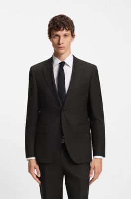 Zweiteiliger Regular-Fit Anzug aus Stretch-Gewebe, Schwarz