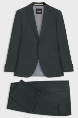 Zweiteiliger Regular-Fit Anzug aus Stretch-Gewebe, Dunkelgr&uuml;n
