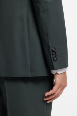 Traje regular fit de dos piezas en pa&ntilde;o el&aacute;stico, Verde oscuro