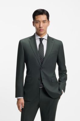 Traje regular fit de dos piezas en pa&ntilde;o el&aacute;stico, Verde oscuro