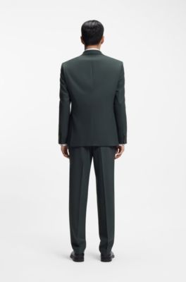 Traje regular fit de dos piezas en pa&ntilde;o el&aacute;stico, Verde oscuro