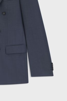 Two-piece slim-fit suit in patterned virgin wool, Blue