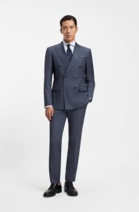 Two-piece slim-fit suit in patterned virgin wool, Blue