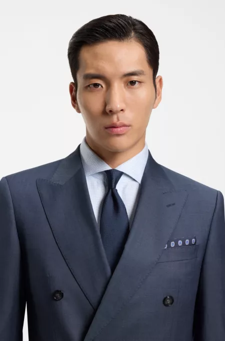 Two-piece slim-fit suit in patterned virgin wool