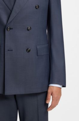 Costume deux pi&egrave;ces Slim en laine vierge &agrave; motif, Bleu