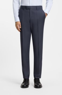Two-piece slim-fit suit in patterned virgin wool, Blue