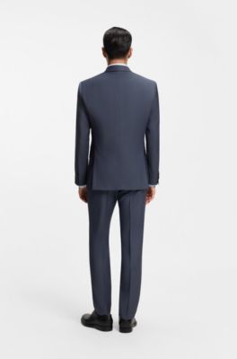 Two-piece slim-fit suit in patterned virgin wool, Blue