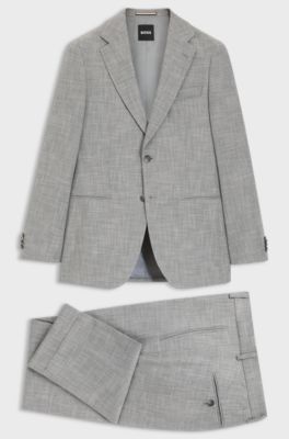 Two-piece slim-fit suit in cotton and virgin wool, Silver