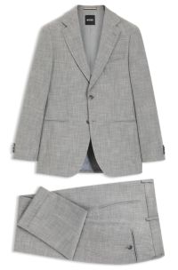 Two-piece slim-fit suit in cotton and virgin wool, Silver