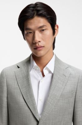 Two-piece slim-fit suit in cotton and virgin wool, Silver