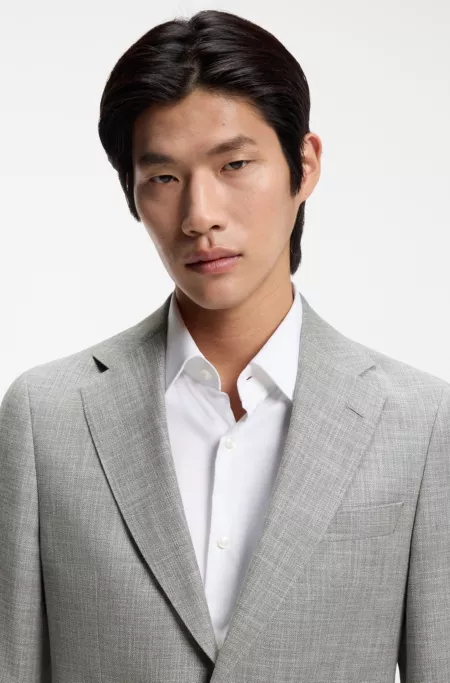 Two-piece slim-fit suit in cotton and virgin wool