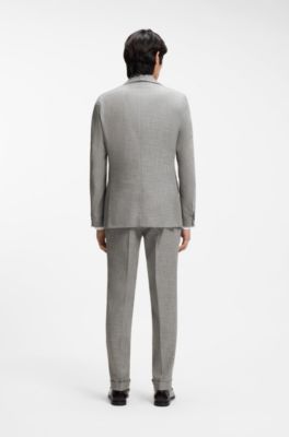 Two-piece slim-fit suit in cotton and virgin wool, Silver