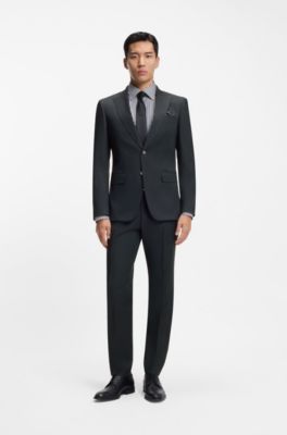 Abito due pezzi slim fit in misto lana, Verde scuro