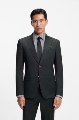 Two-piece slim-fit suit in a wool blend, Dark Green