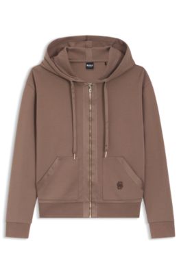 Cotton-blend zip-up hoodie with Double B monogram, Brown