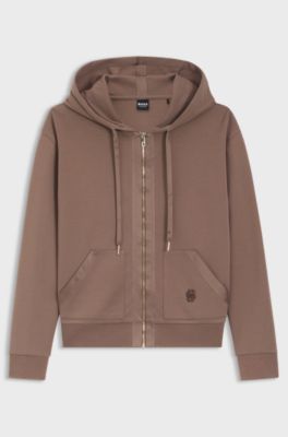 Felpa in misto cotone con cappuccio, zip e monogramma Double B, Marrone
