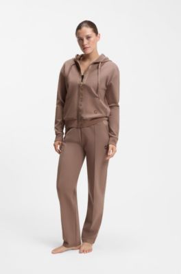 Felpa in misto cotone con cappuccio, zip e monogramma Double B, Marrone