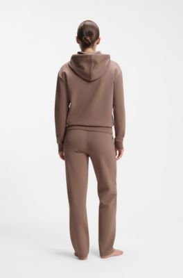 Cotton-blend zip-up hoodie with Double B monogram, Brown