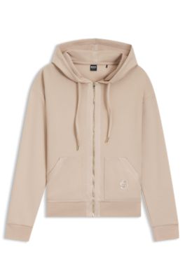 Hoodie i bomullsblandning med blixtl&aring;s och Double B-monogram, Ljusbeige