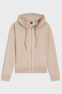 Felpa in misto cotone con cappuccio, zip e monogramma Double B, Beige chiaro