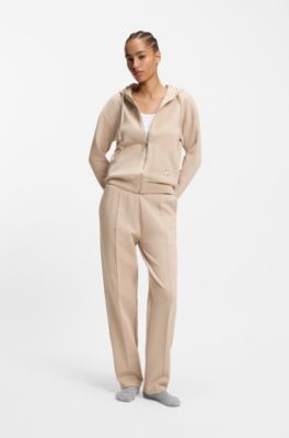 Cotton-blend zip-up hoodie with Double B monogram, Light Beige