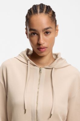 Cotton-blend zip-up hoodie with Double B monogram, Light Beige