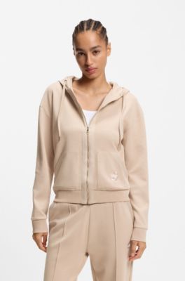 Felpa in misto cotone con cappuccio, zip e monogramma Double B, Beige chiaro