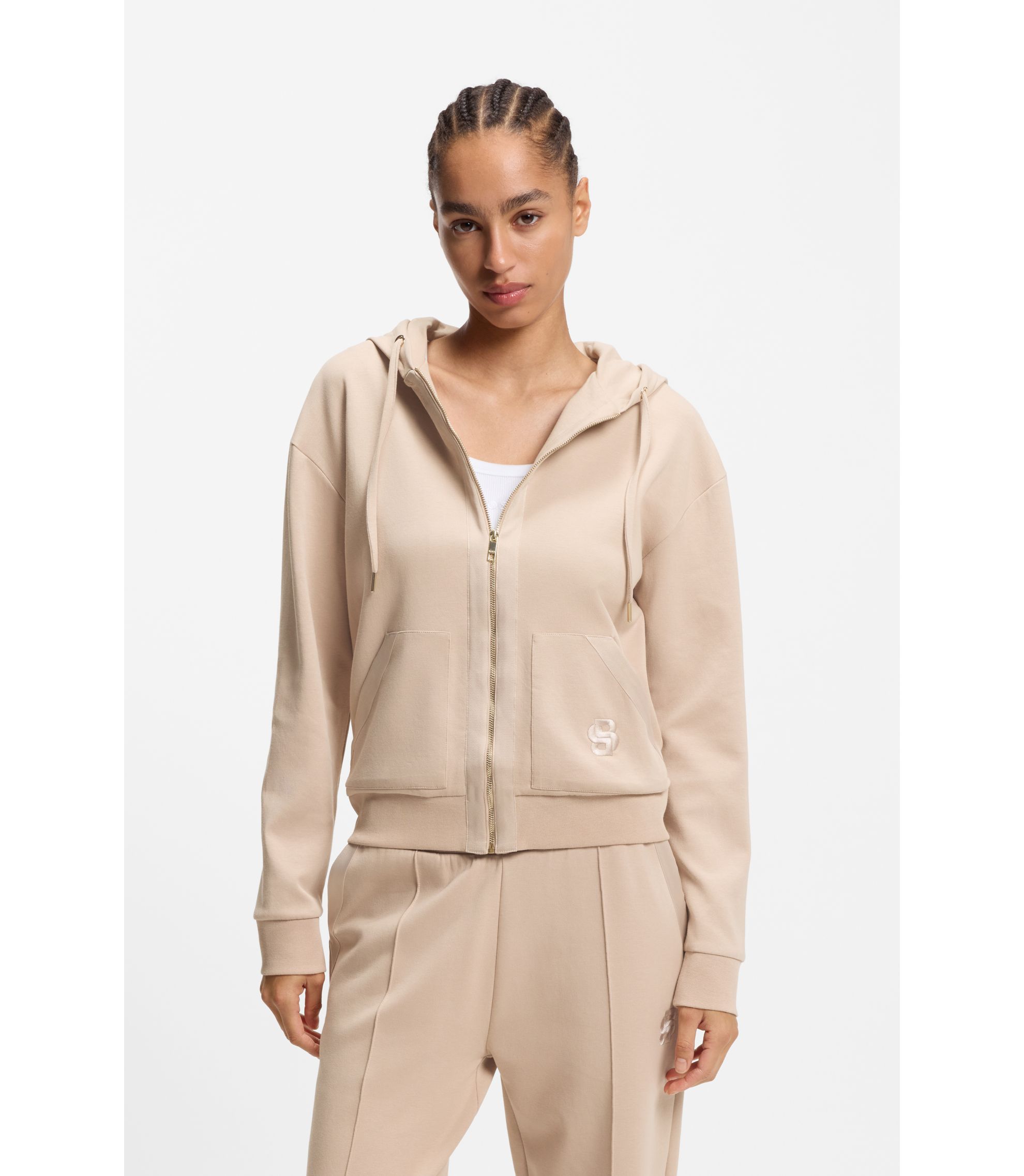 Hoodie aus Baumwoll-Mix mit Reißverschluss und Double-B-Monogramm