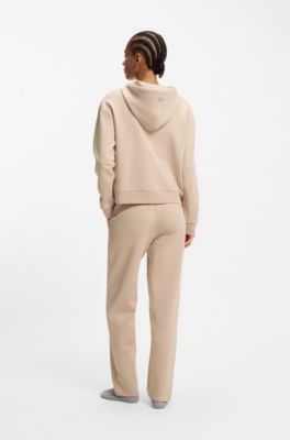 Felpa in misto cotone con cappuccio, zip e monogramma Double B, Beige chiaro