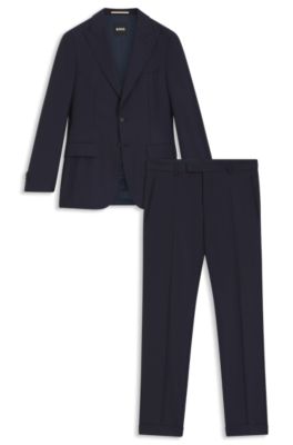 Two-piece slim-fit suit in virgin-wool twill, Dark Blue