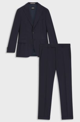 Fato de duas pe&ccedil;as com ajuste slim em sarja de l&atilde; virgem, Dark Blue