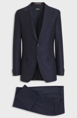 Two-piece slim-fit suit in virgin-wool twill, Dark Blue