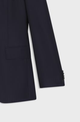 Tweedelig slim-fit pak in een twill van scheerwol, Donkerblauw