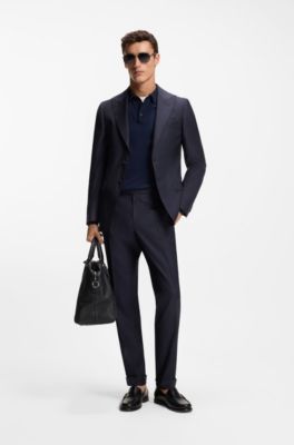 Tweedelig slim-fit pak in een twill van scheerwol, Donkerblauw